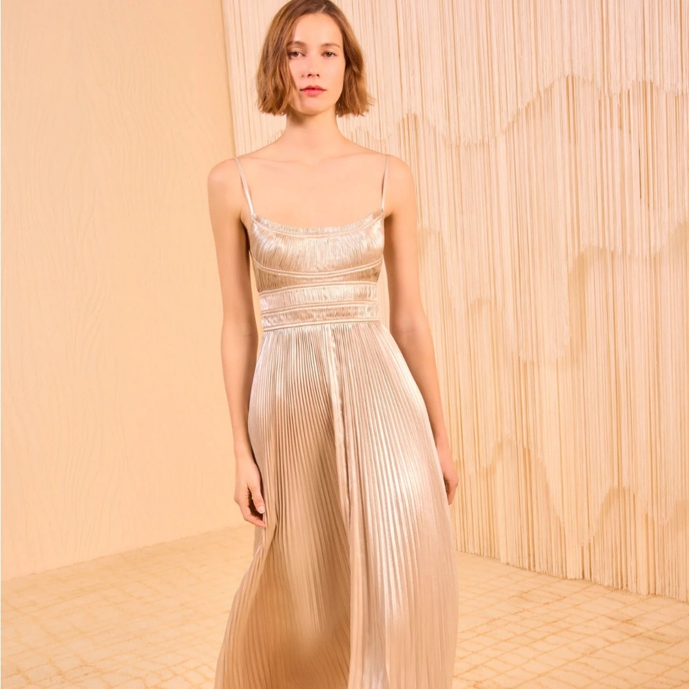 Lula Johnson Reine gown size 0 EUC Elegant Metallic Pleated Dress